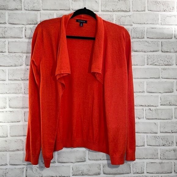 Lands End Bright Orange Open Front Sweater Sz Small Fall Lightweight - Picture 1 of 6